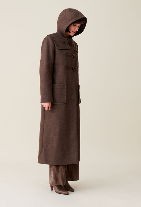 Manteau long marron à capuche