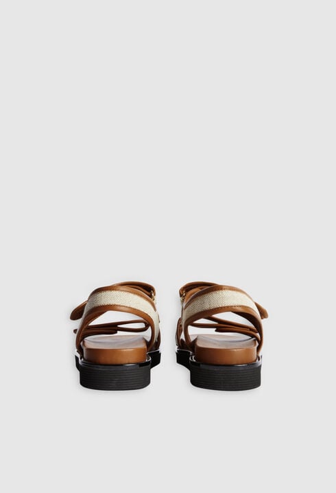 Sandales cuir et toile beige