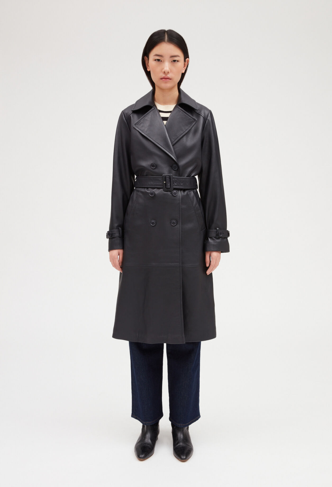 Trench marine cuir lisse