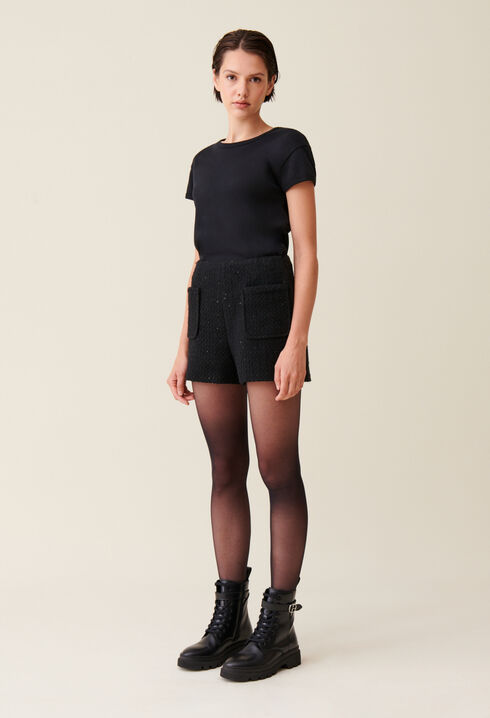 Short tweed noir droit