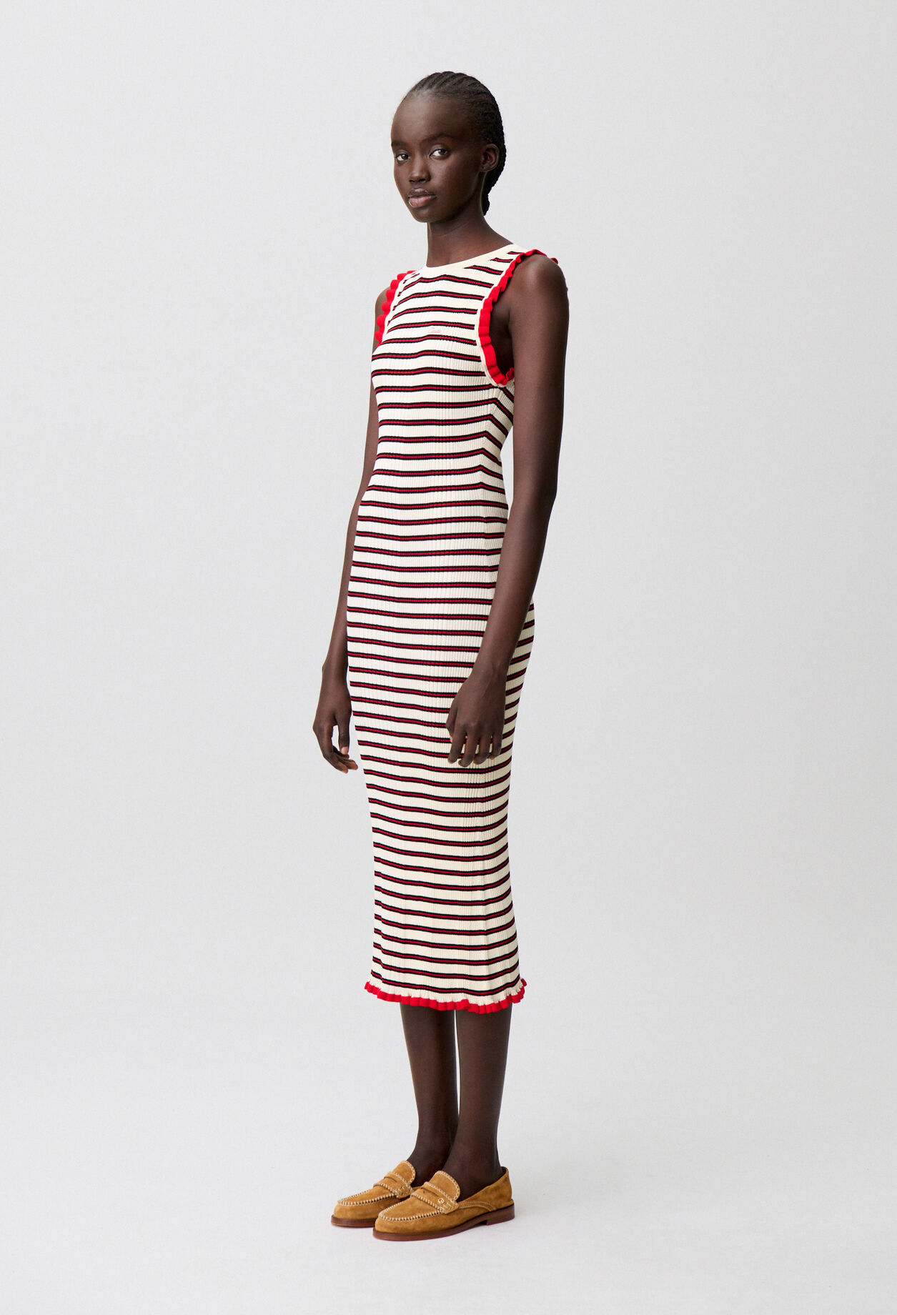 Robe mailles rayures volants