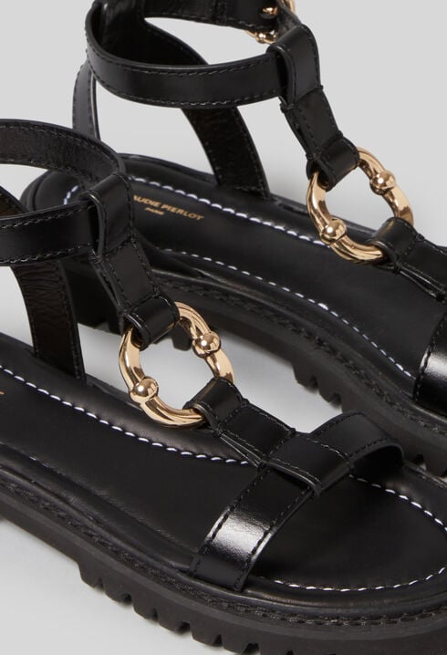 Sandales cuir anneau doré