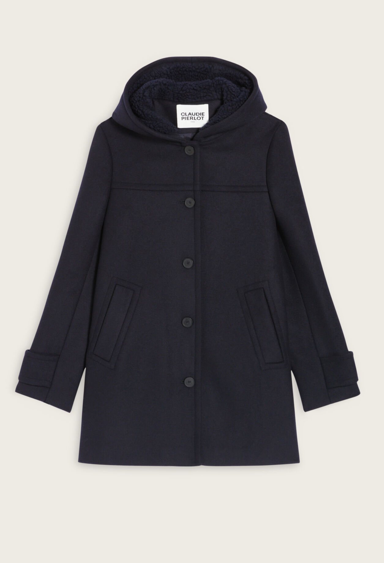 Manteau marine capuche laine mélangée