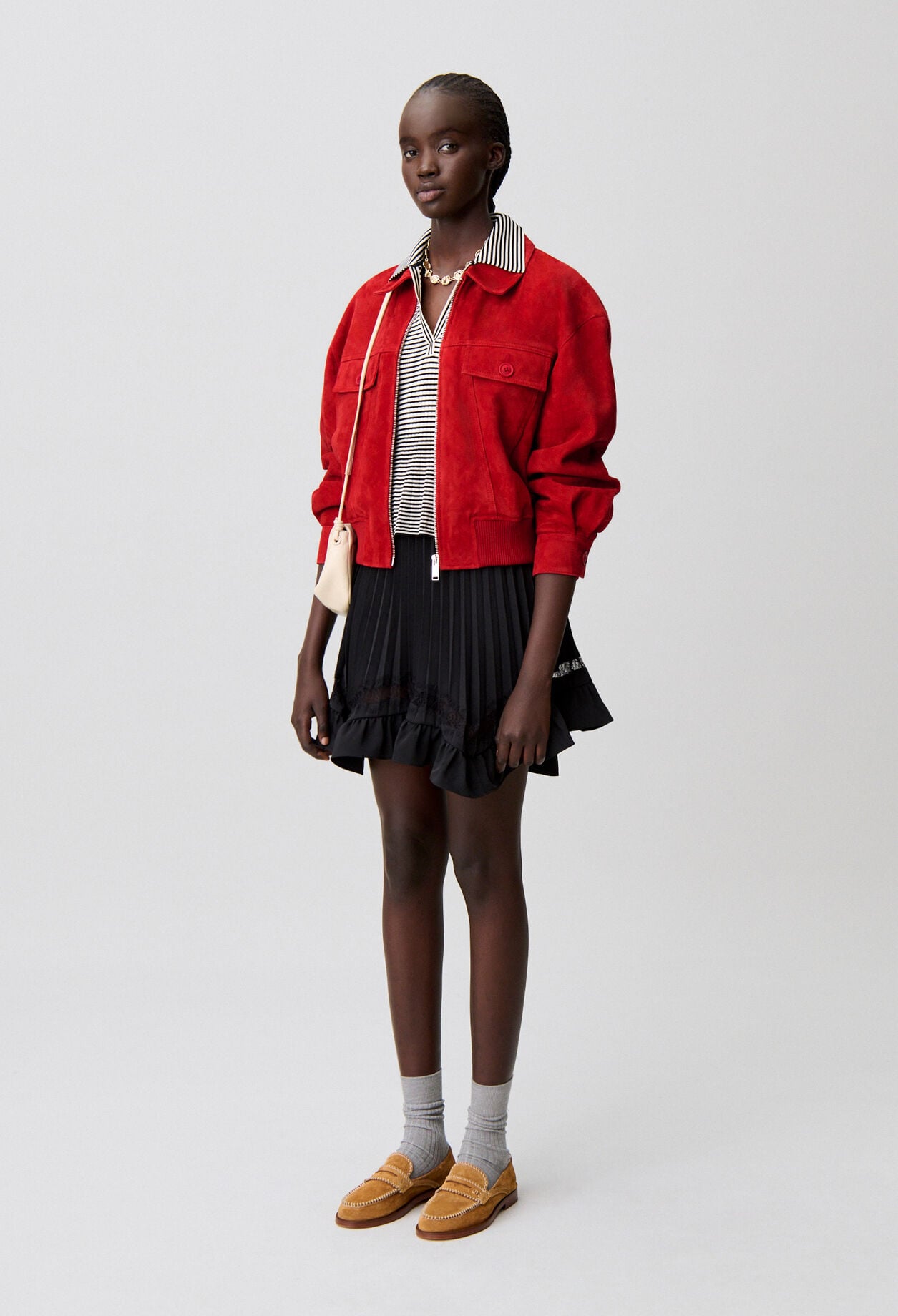 Blouson cuir su&egrave;de rouge