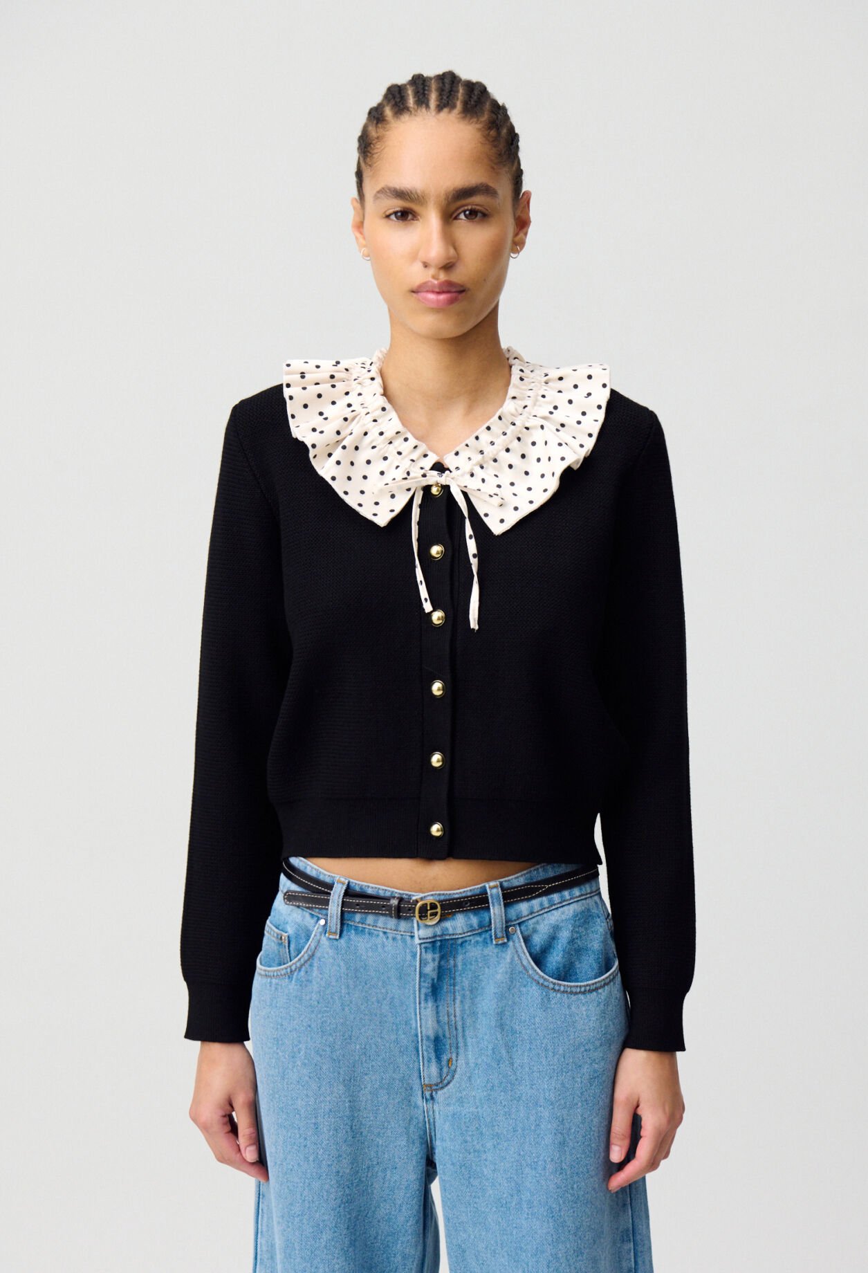 Cardigan maille fine avec col