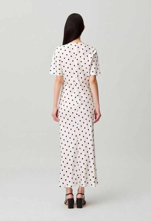 Robe longue satin&eacute;e &agrave; pois