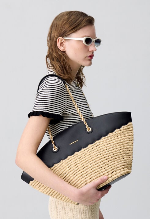 Sac panier tressé et cuir