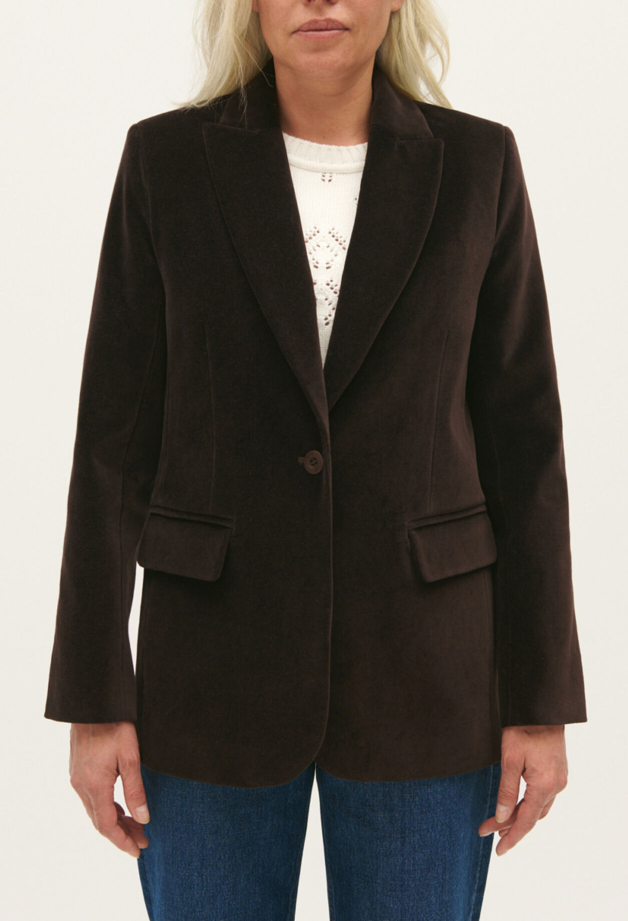 Veste tailleur velours chocolat