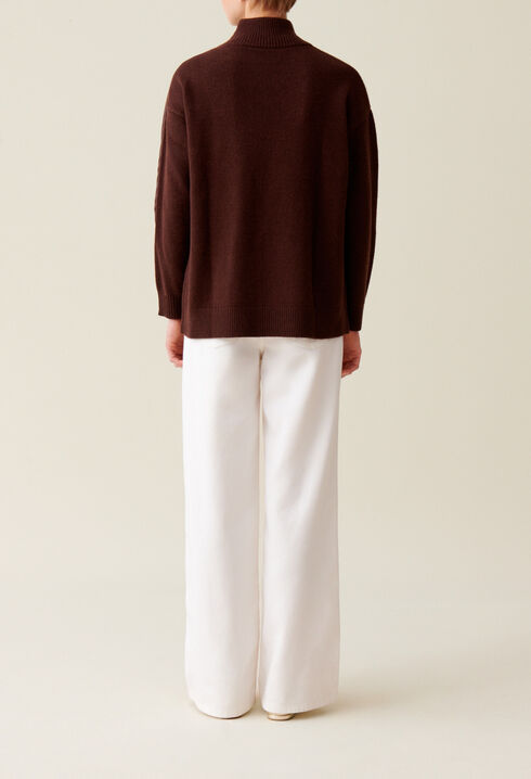 Pull col montant zipp&eacute; marron