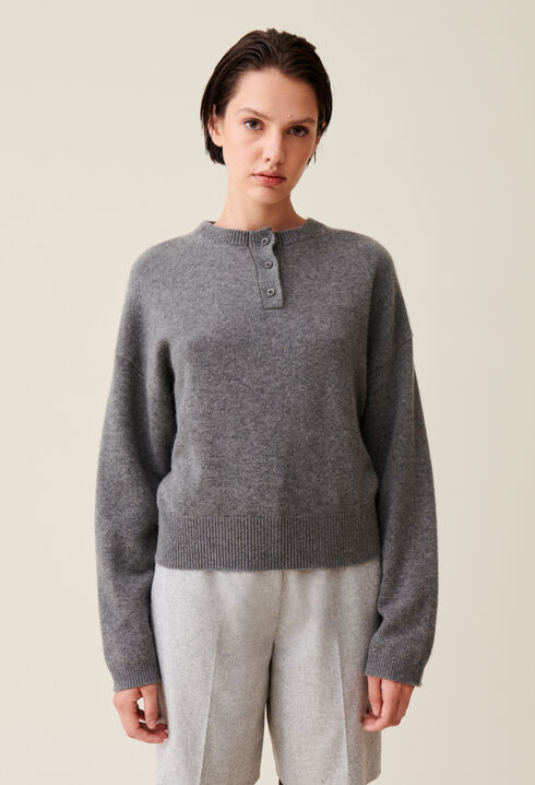 Pull cachemire gris col amovible