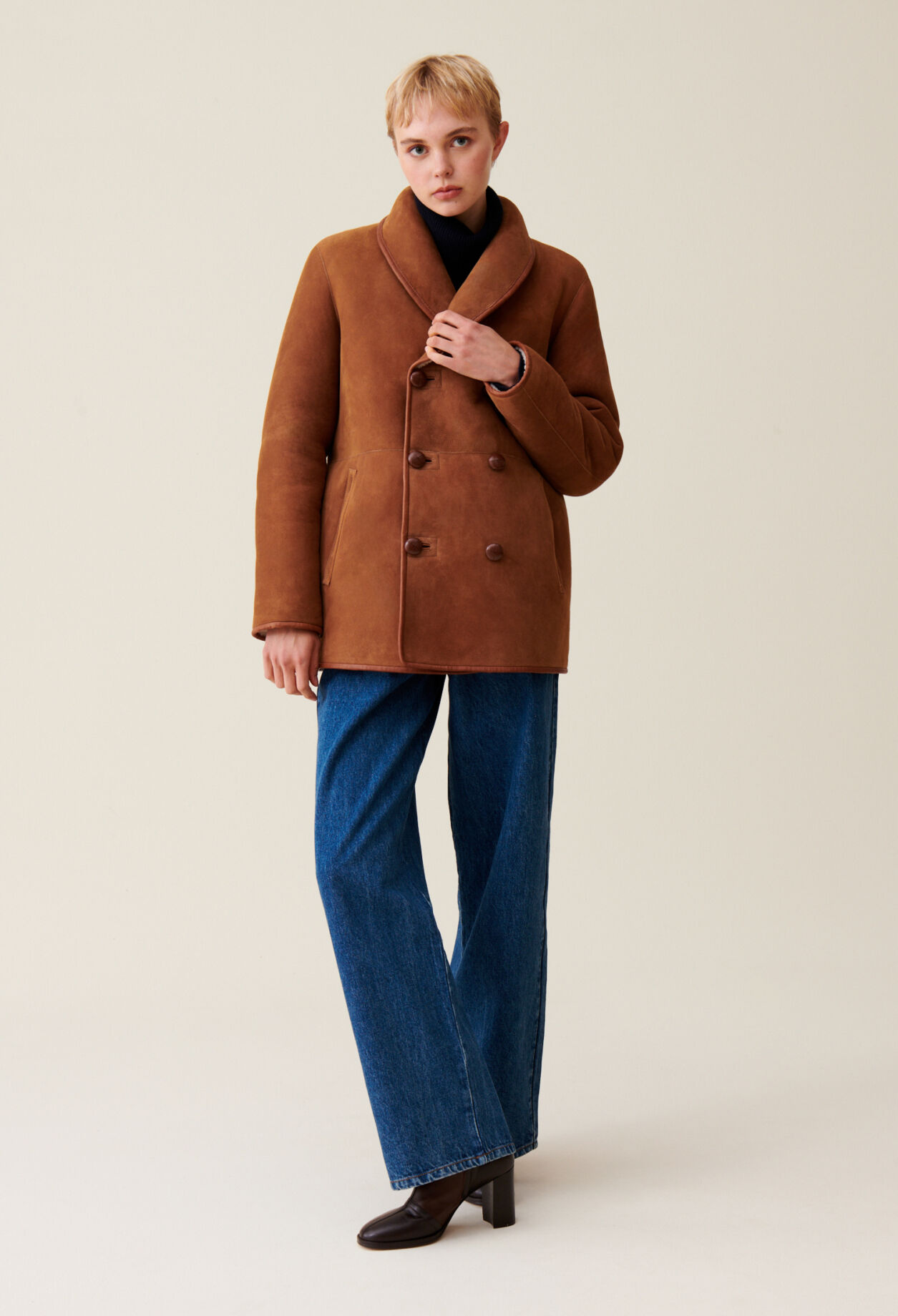 Manteau réversible peau lainée écru