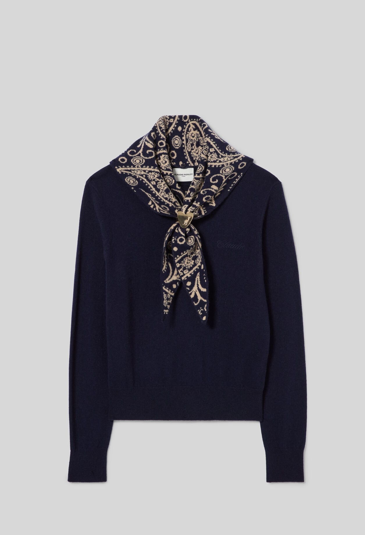 Pull maille bijou c&oelig;ur dor&eacute;