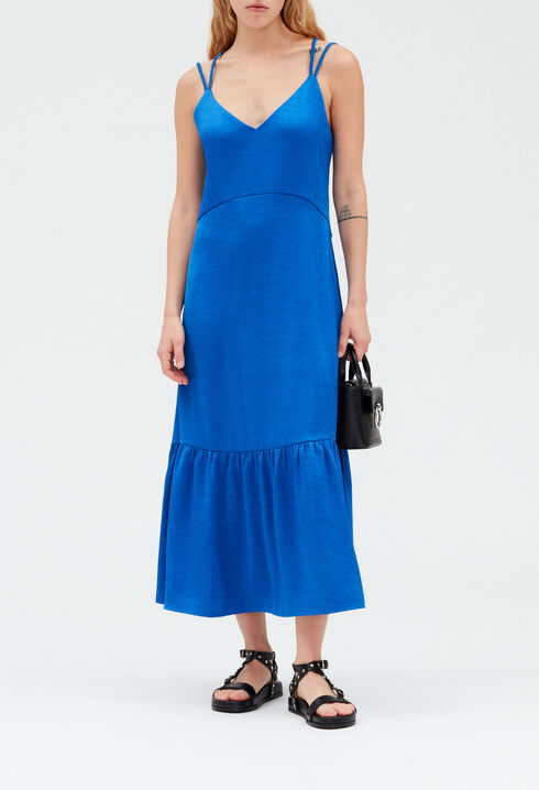 Robe midi satinée bleue