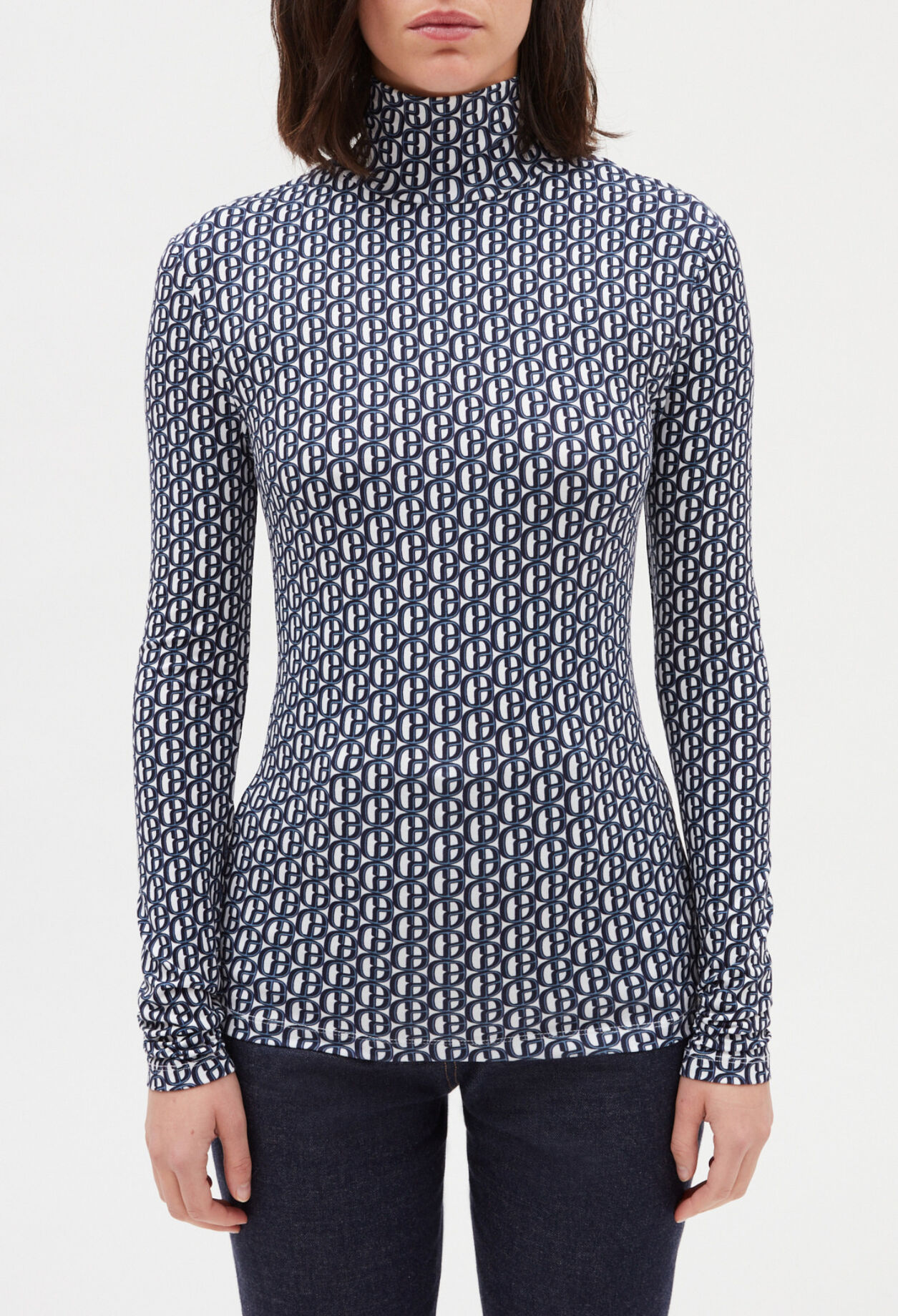 T-shirt col roulé monogramme bleu 