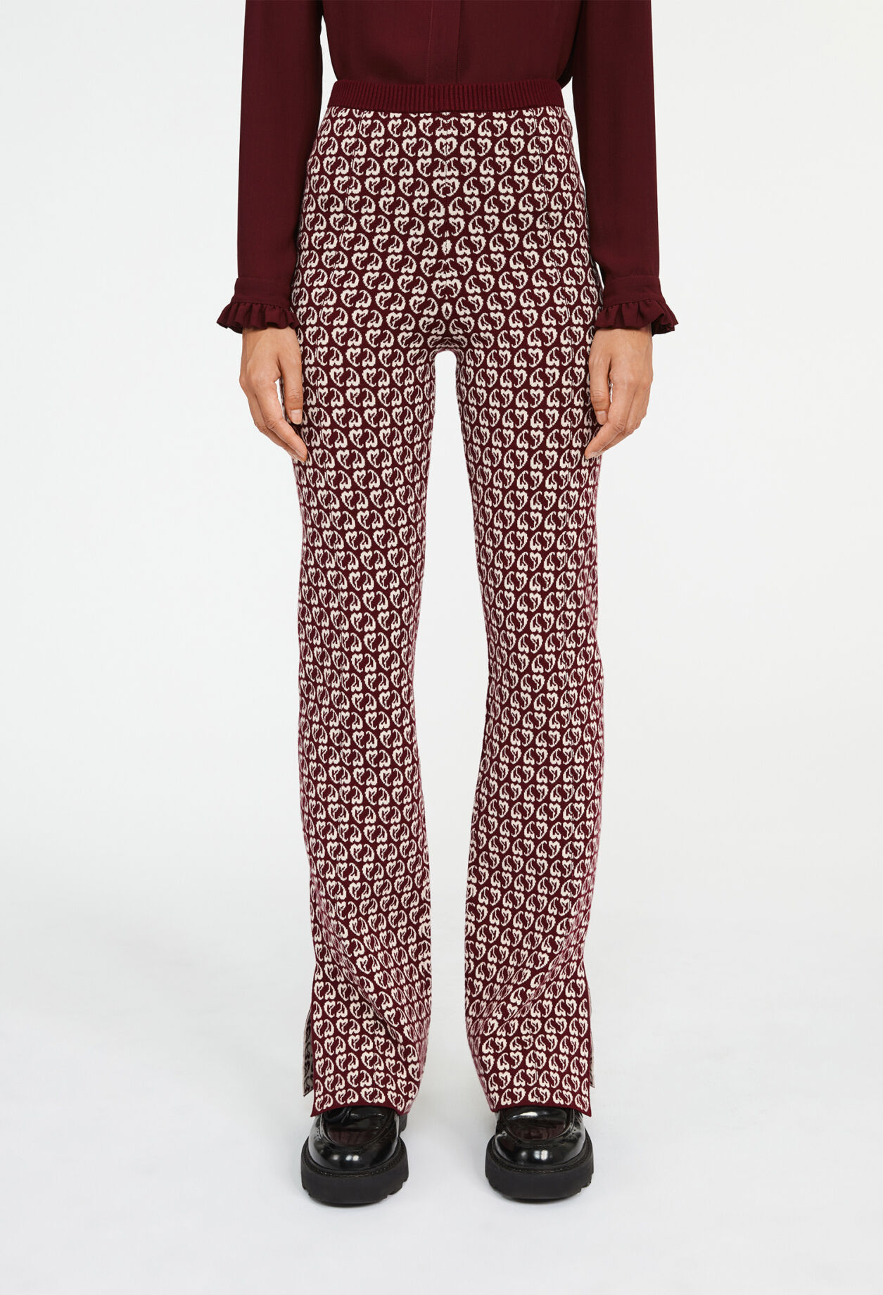 Pantalon bicolore maille imprimé cœur