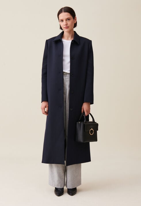 Manteau long coupe droite bleu