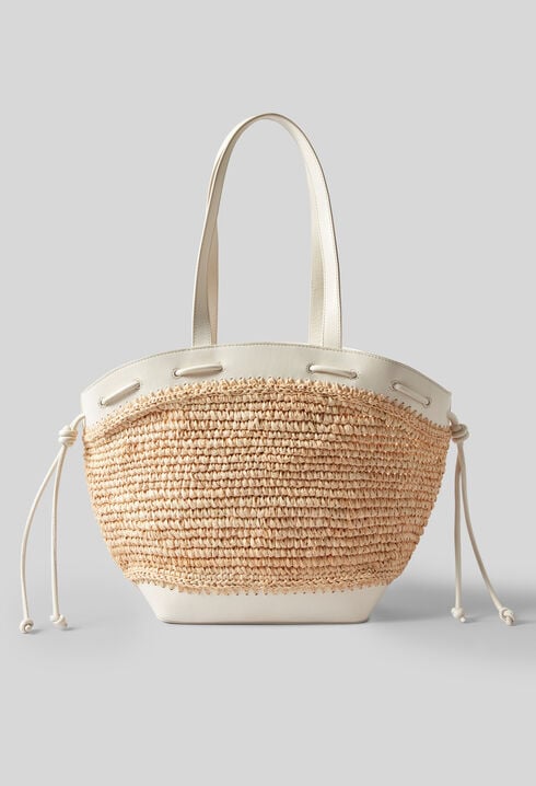 Panier raphia cuir