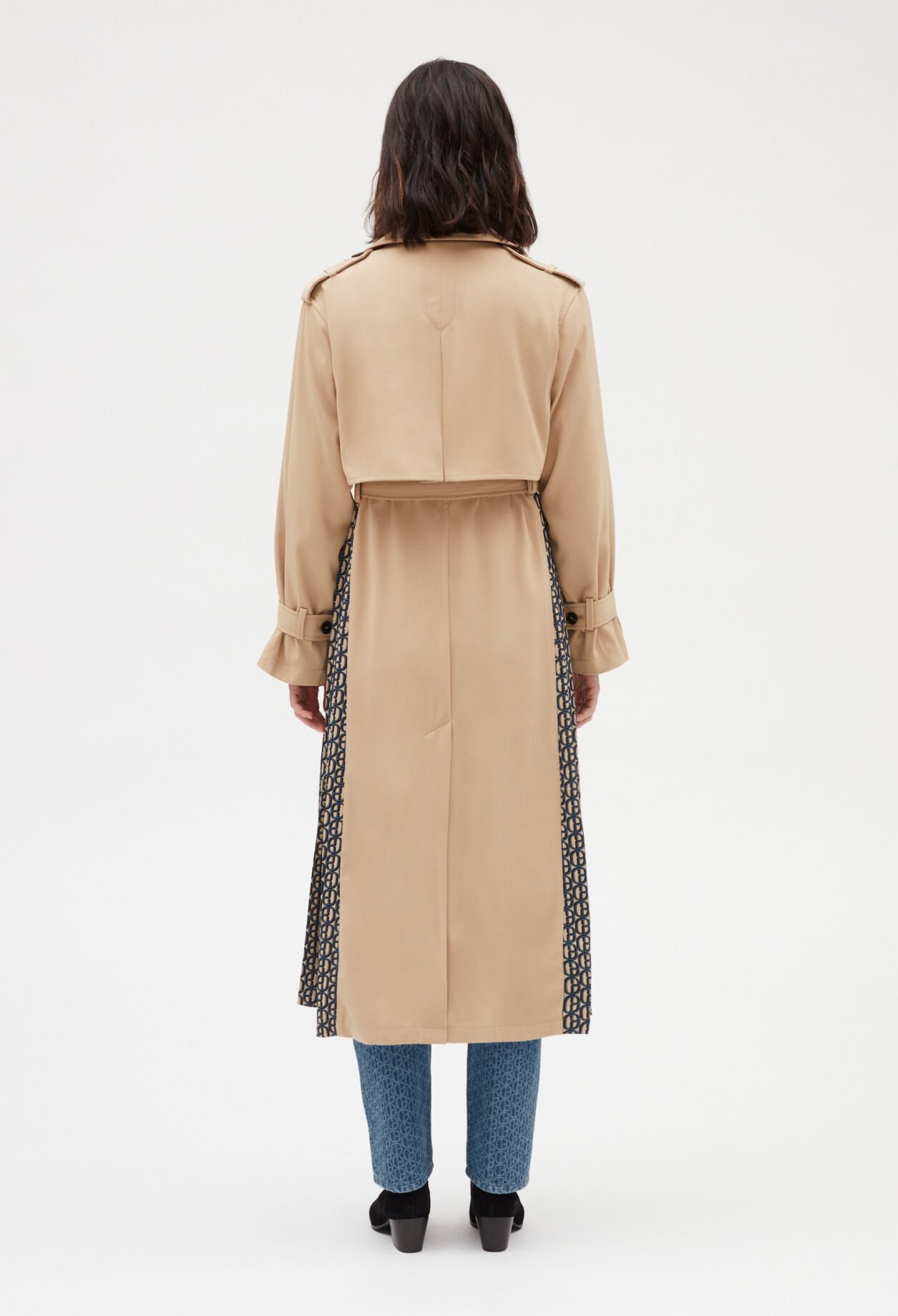 Trench mi-long plissé monogramme beige