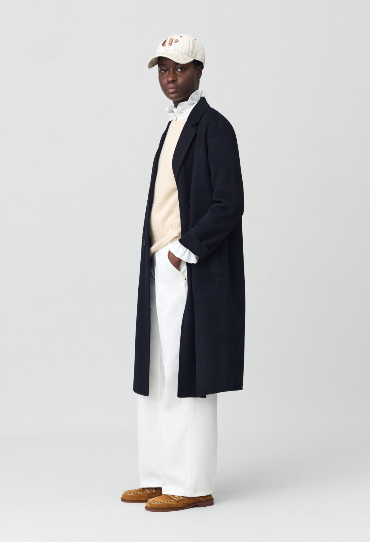 Manteau laine mi-long bleu marine