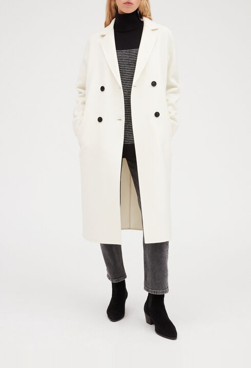 Manteau écru droit mi-long