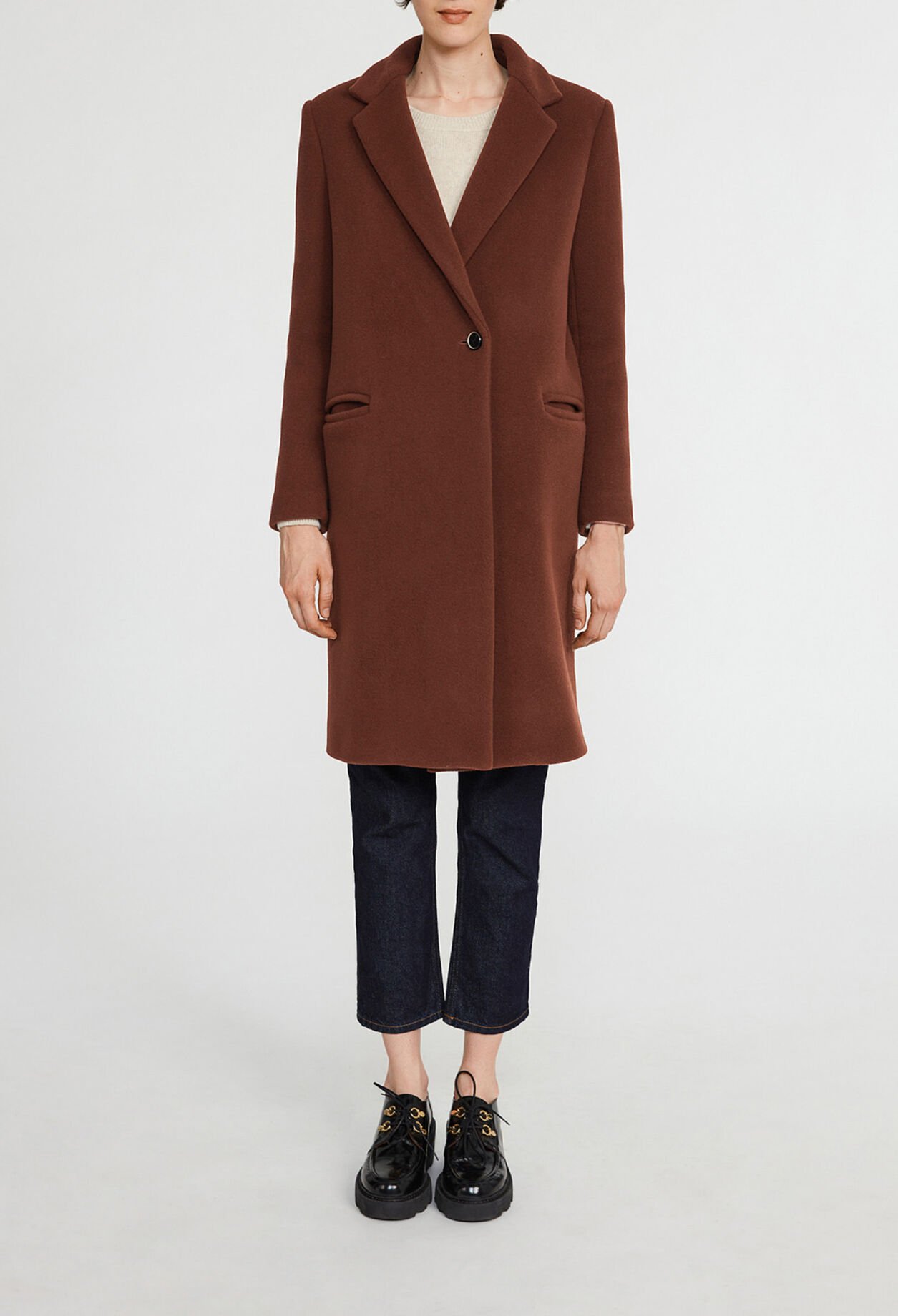 Manteau marron mi-long laine mélangée