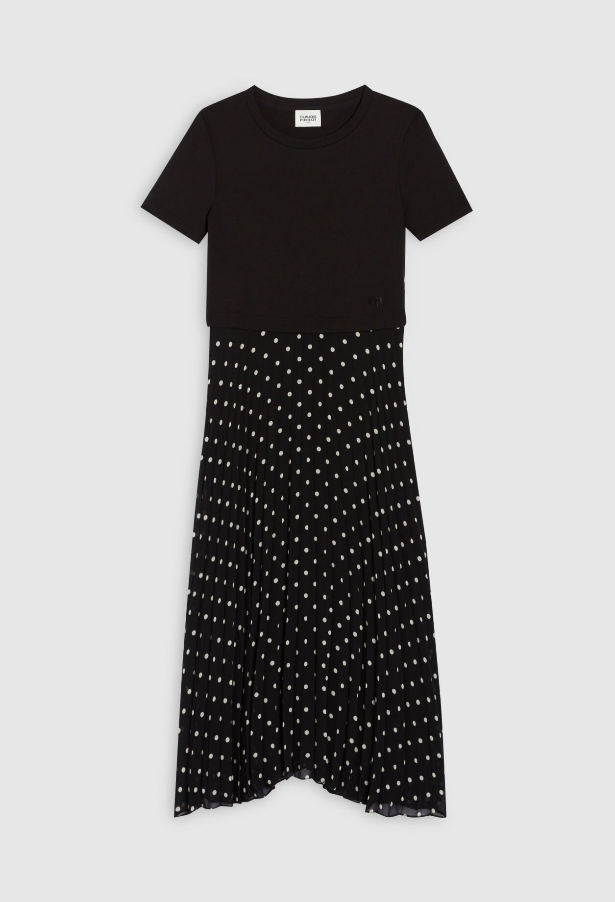 Robe midi bicolore à pois