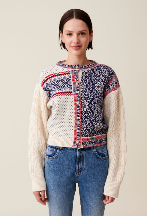 Cardigan laine motif torsadé