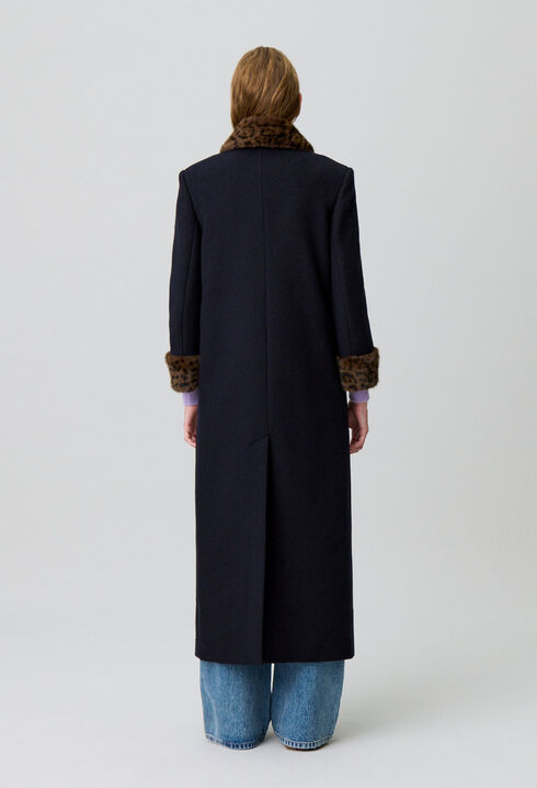Manteau long laine léopard