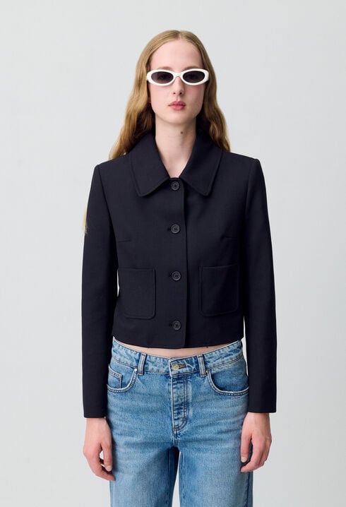 Veste boîte laine mélangée noir