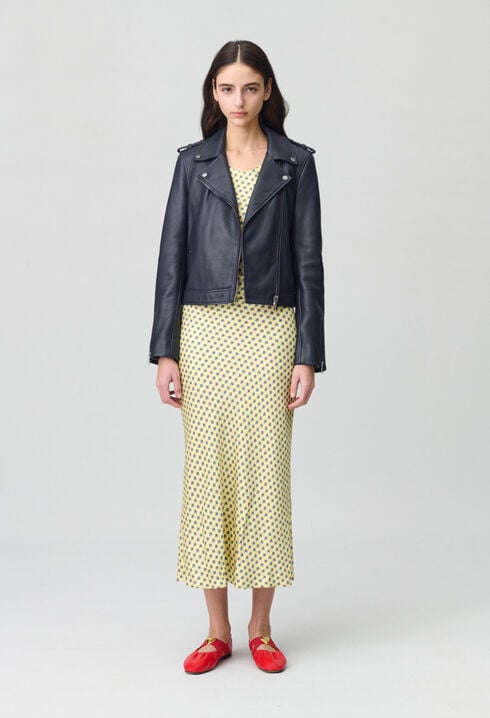 Veste cuir grainé bleu marine