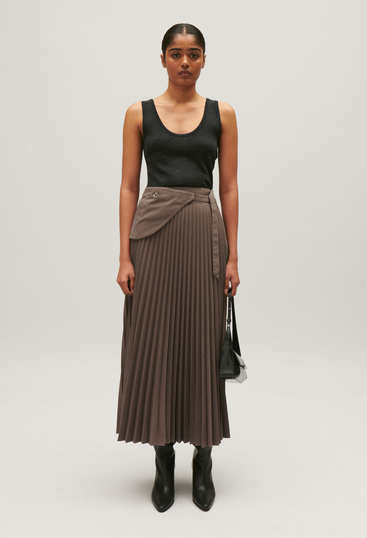 Jupe midi plissee marron glace pour femme Claudie Pierlot