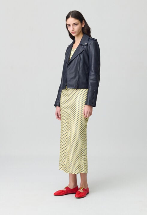 Veste cuir grainé bleu marine