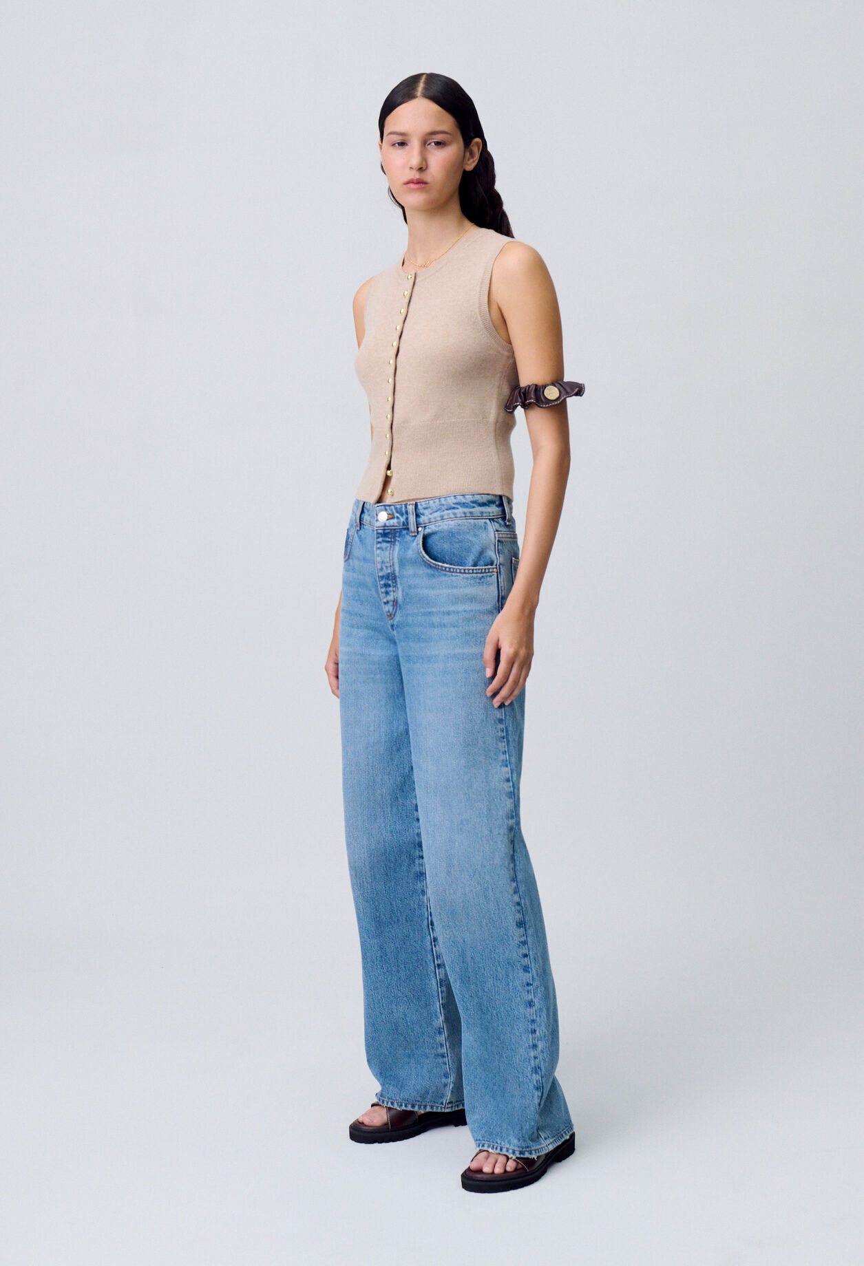 Jean denim droit large délavé