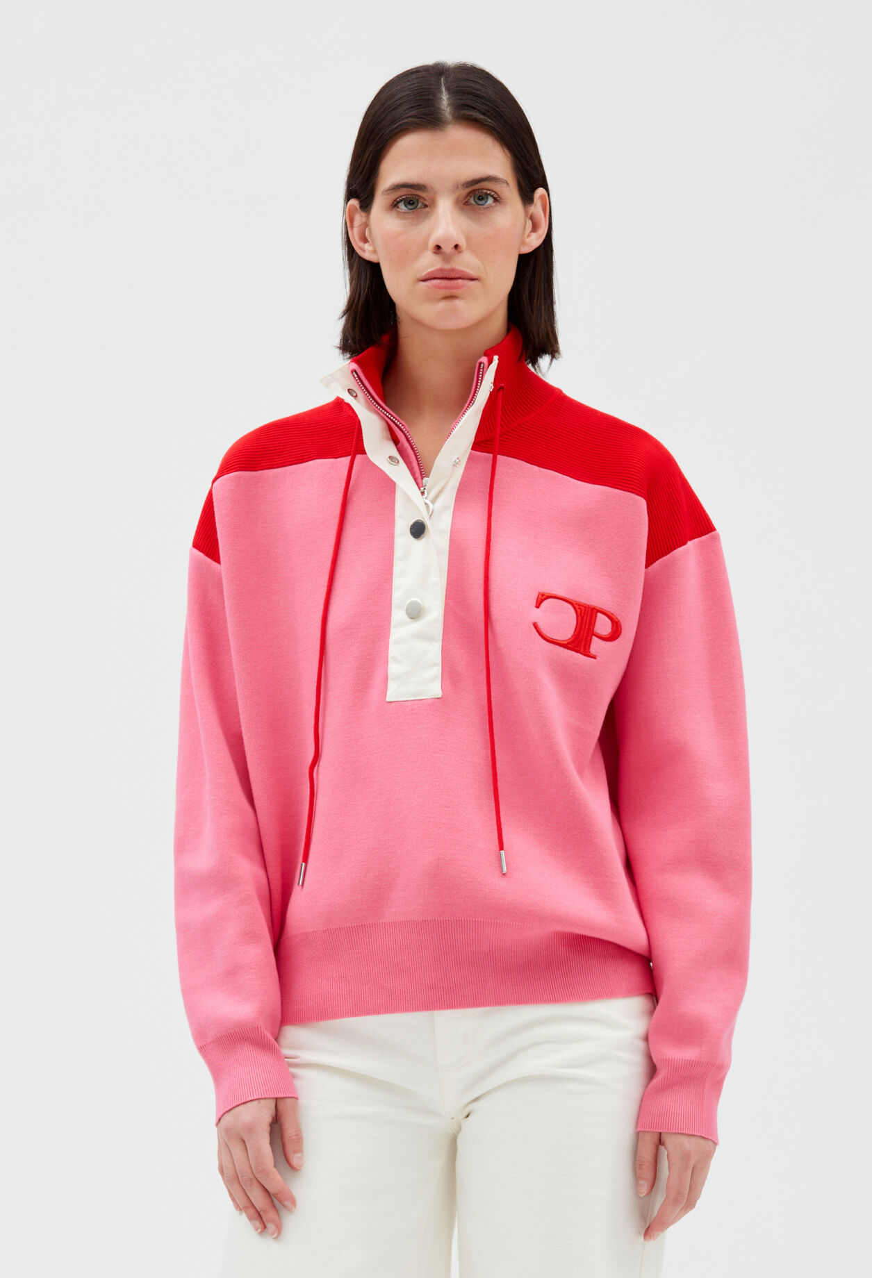 Sweatshirt à col montant boutonné