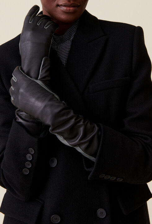 Longs gants bicolores cuir