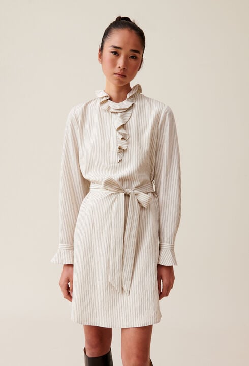 Robe rayée col volanté