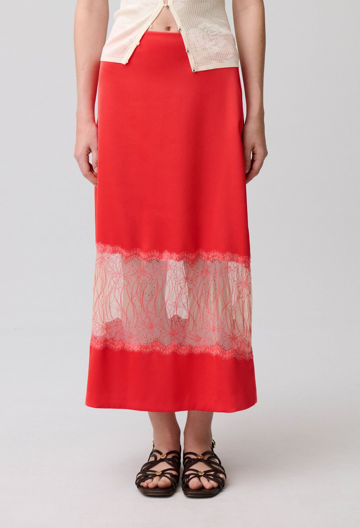 Jupe satin&eacute;e dentelle