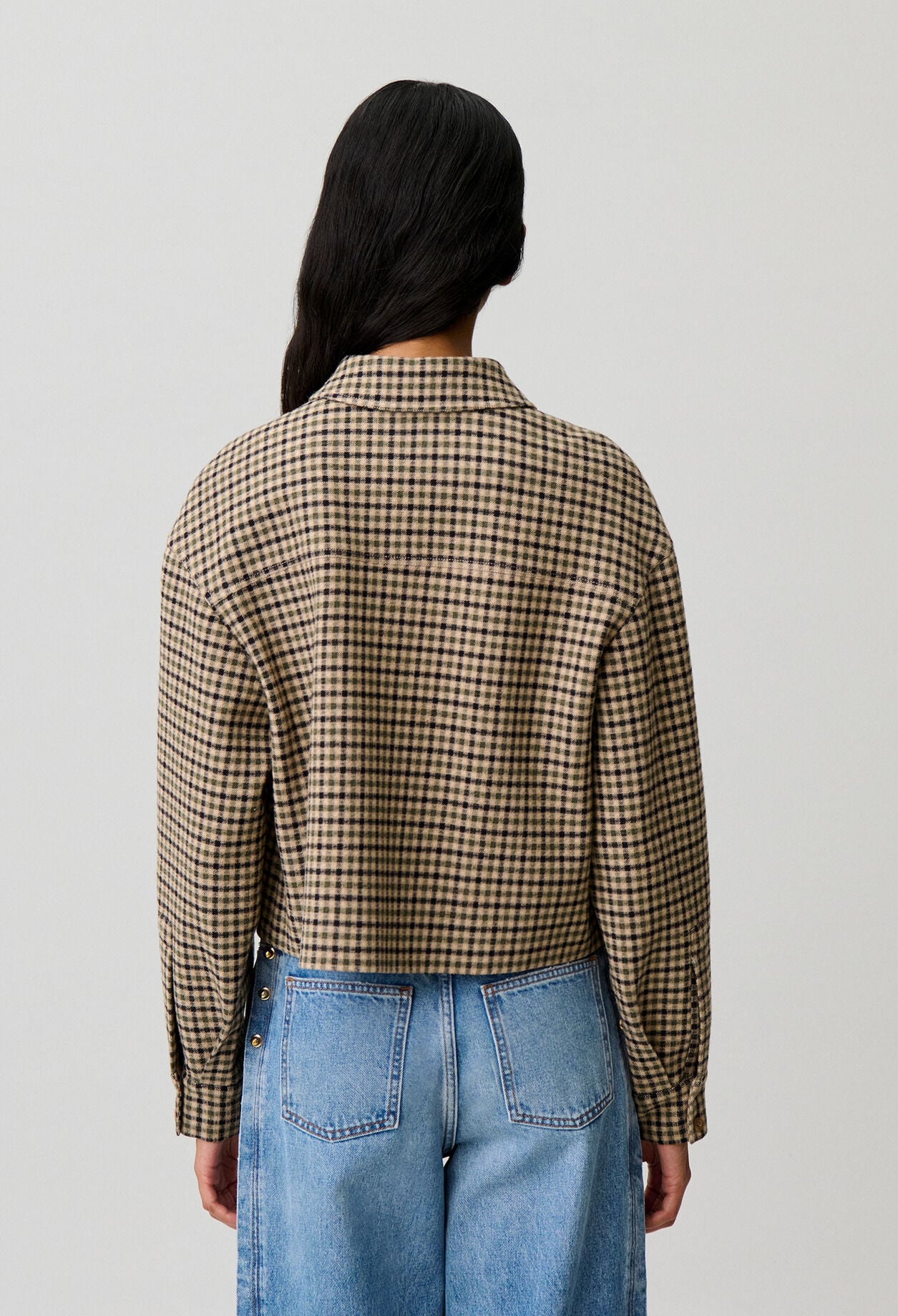 Veste courte laine m&eacute;lang&eacute;e &agrave; carreaux