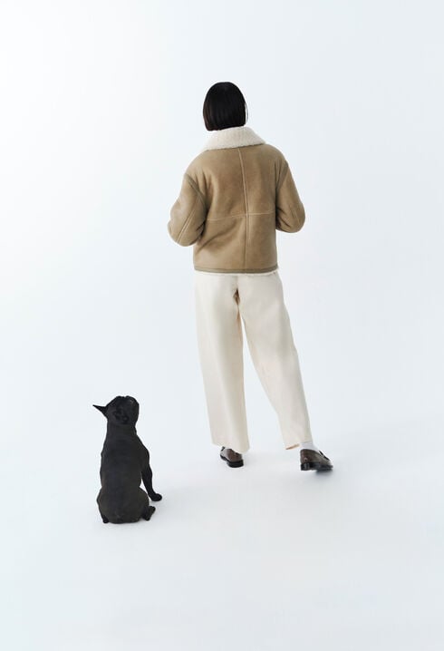 Veste peau lainée courte beige