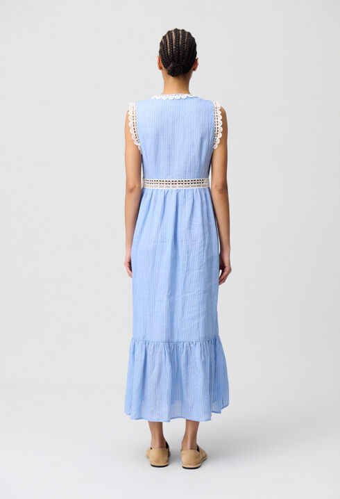 Robe longue rayée dentelle