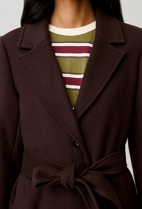 Manteau long laine ceinture