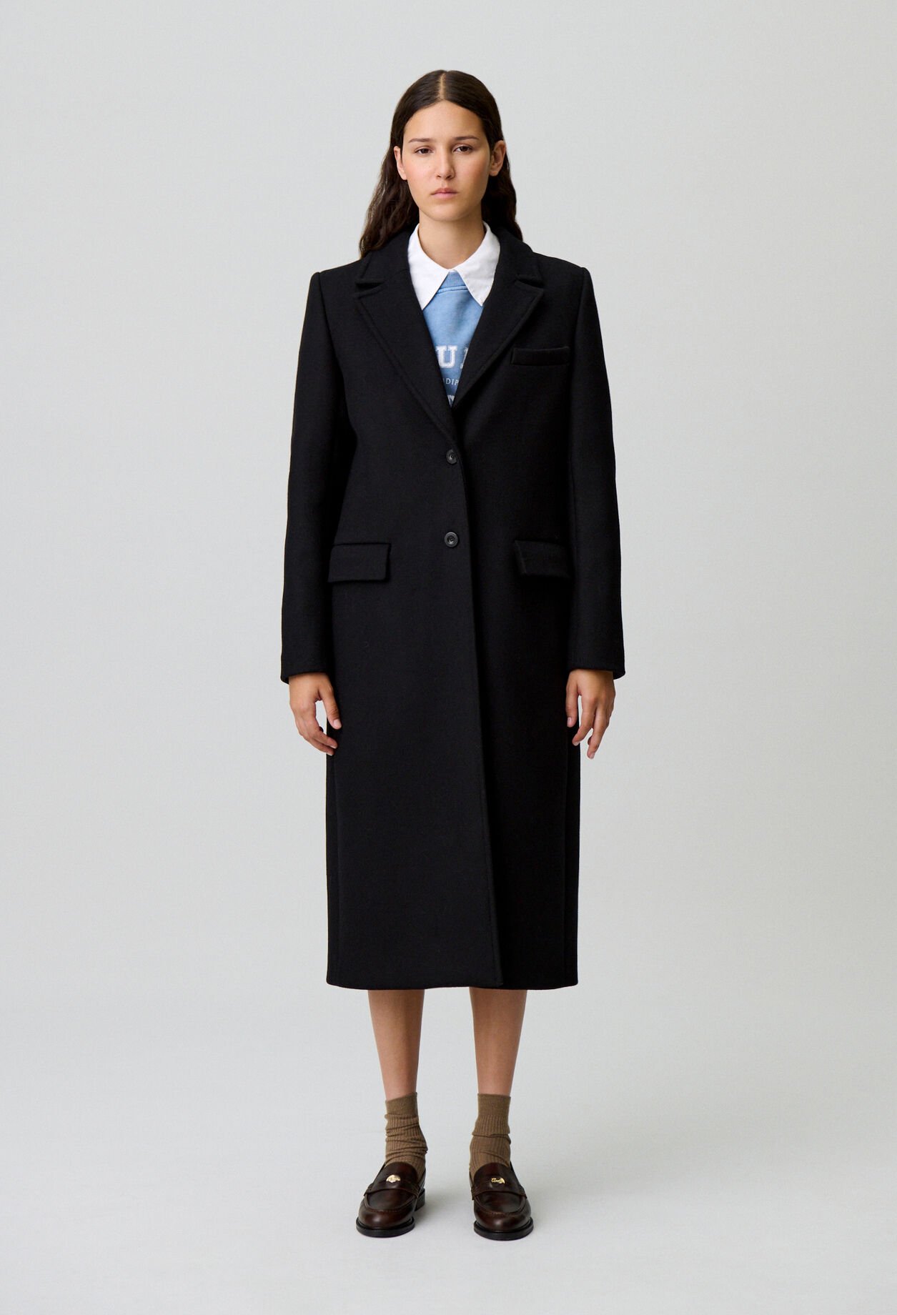 Manteau long droit laine
