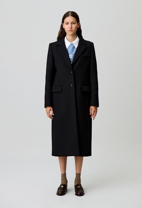 Manteau long droit laine