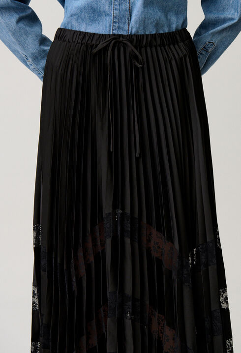 Jupe satin dentelle pliss&eacute;e