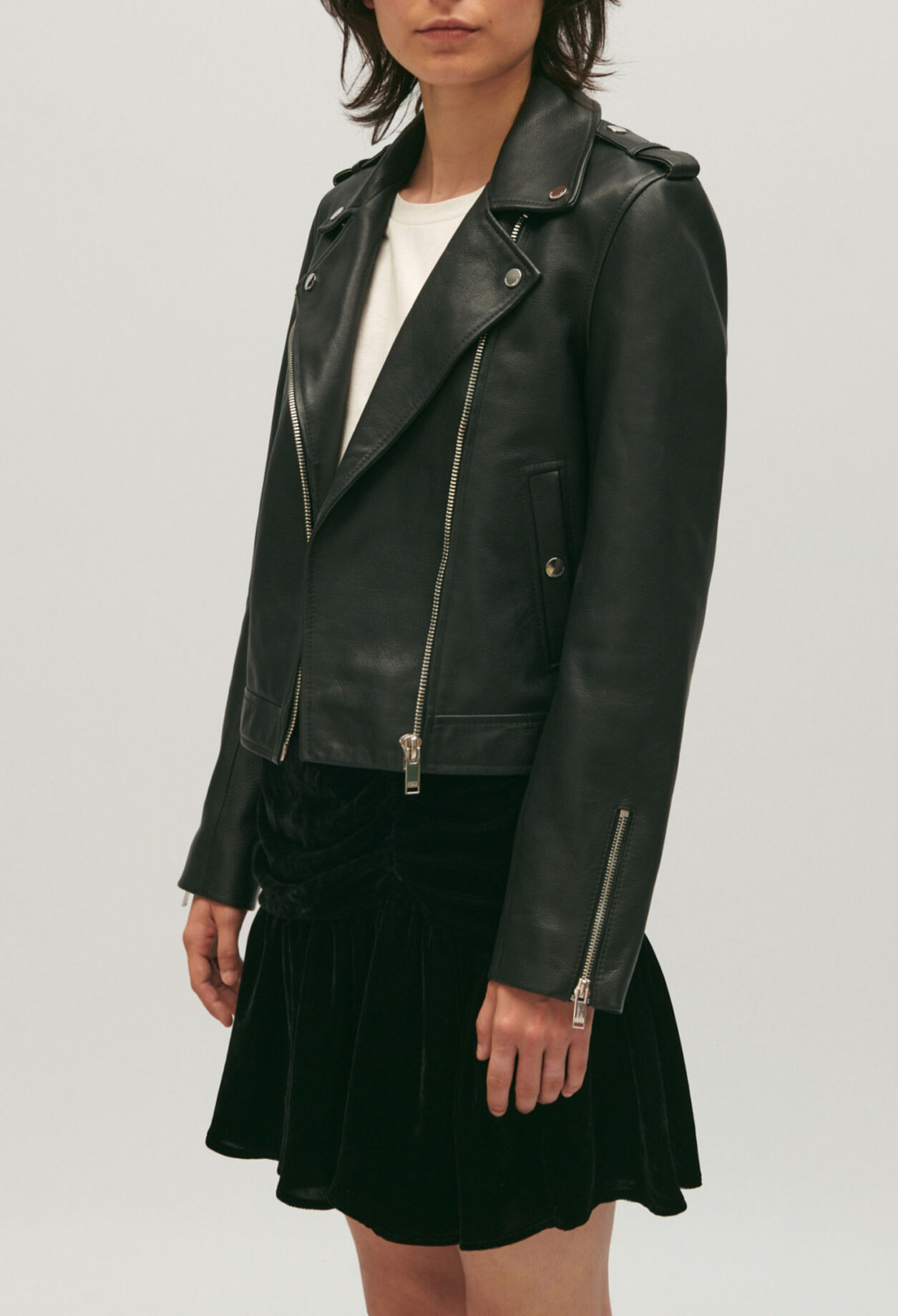 Veste cuir grainé noir 