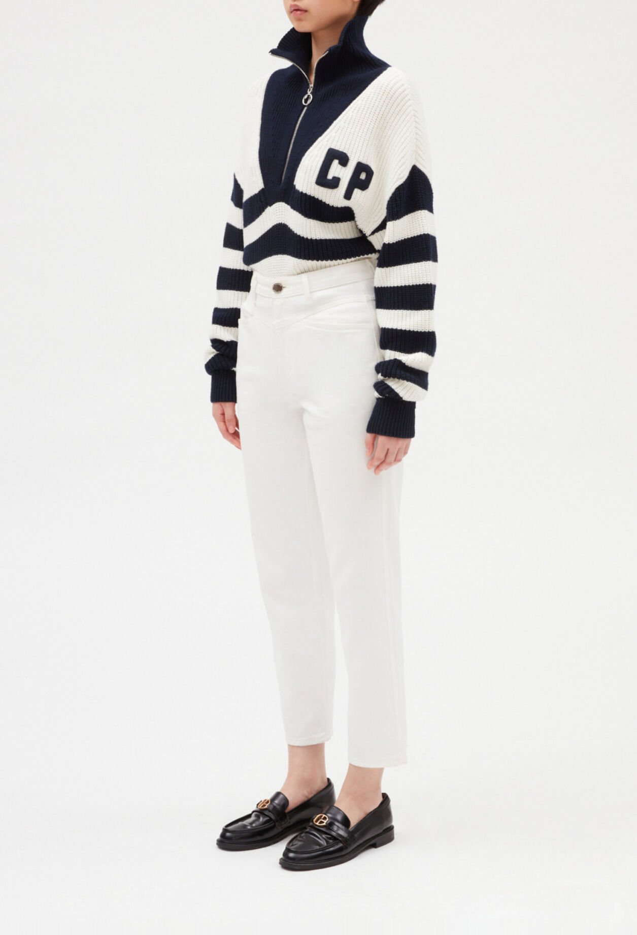 Jean blanc taille haute