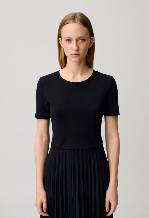 Robe midi bi-mati&egrave;re noire et marine