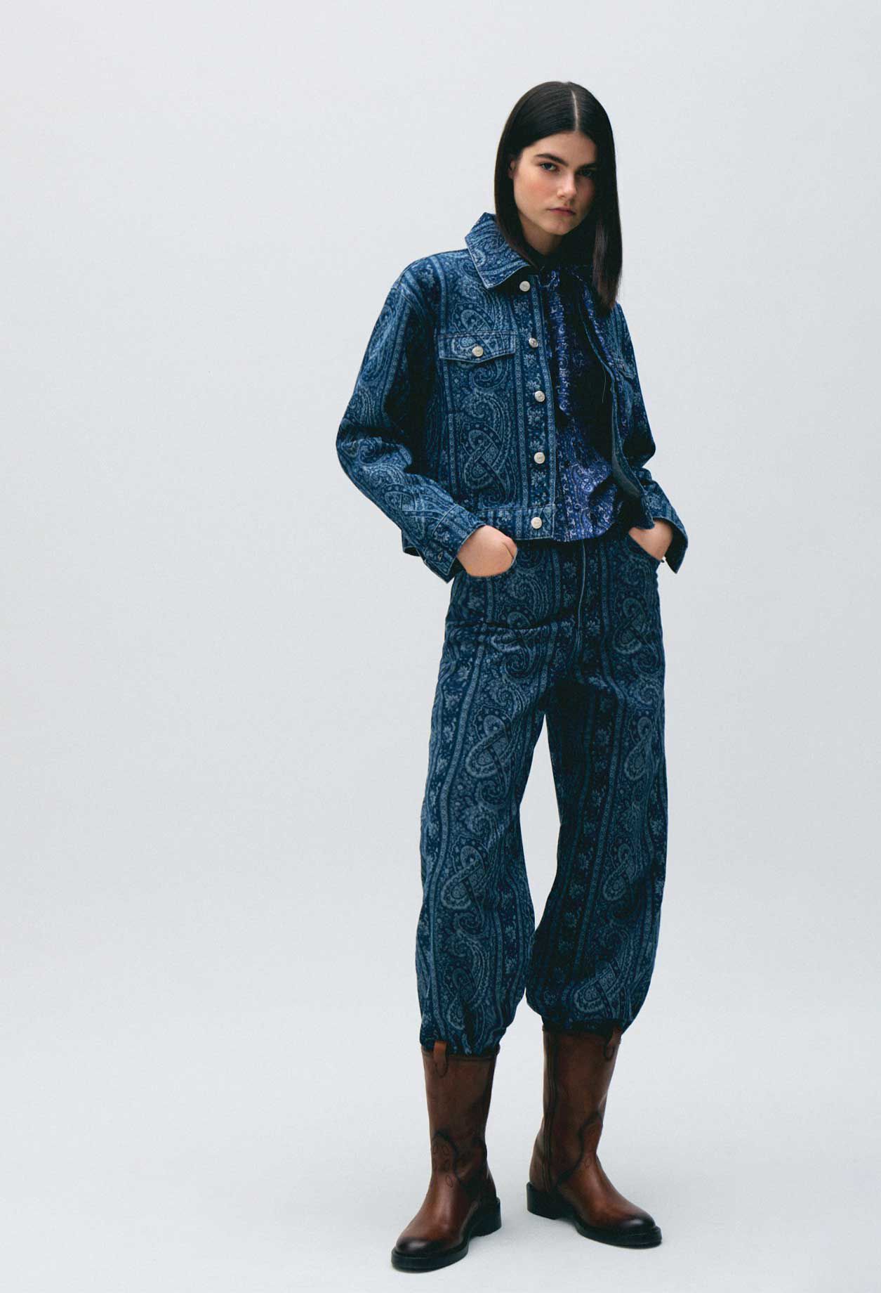 Veste denim imprim&eacute;e