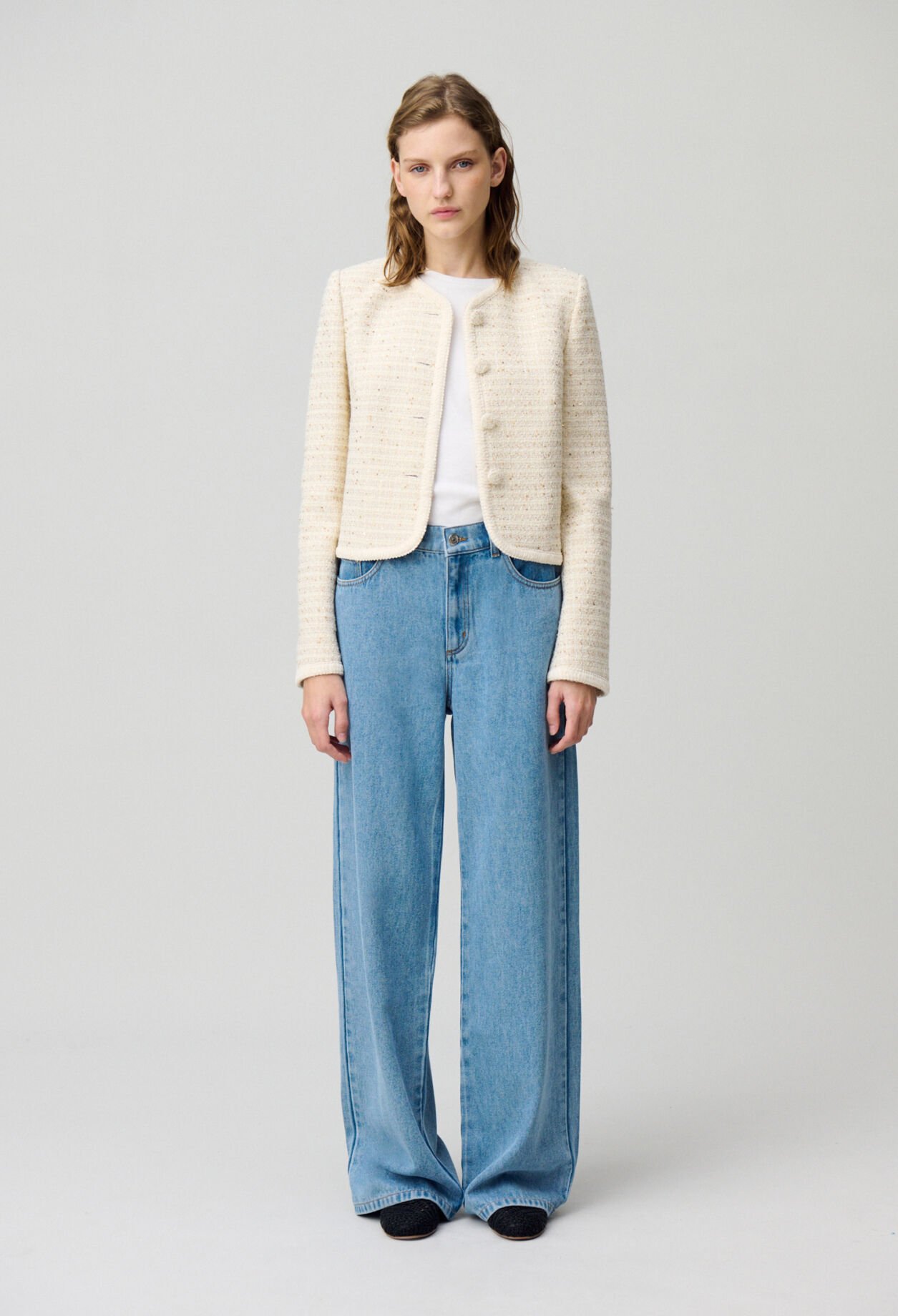 Veste courte tweed boutonné