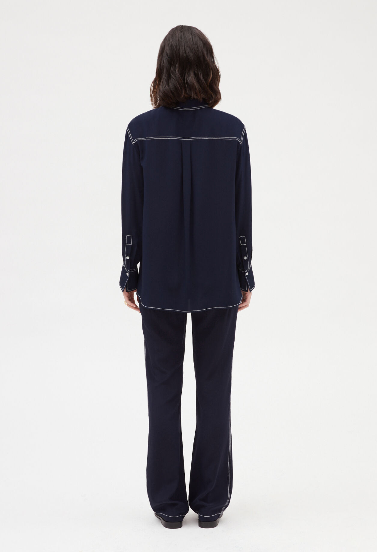 Chemise soie manches longues bleue